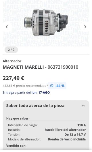 Alternador Magneti Marelli MQA1900 nuevo opel