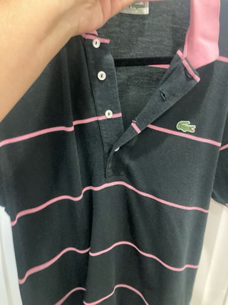 Polo Lacoste rayas rosa y negro