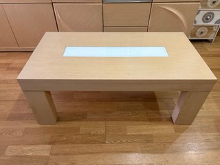 Mesa centro elevable madera y cristal