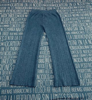 Pantalones Anchos Punto Acanalado Azul Talla Única