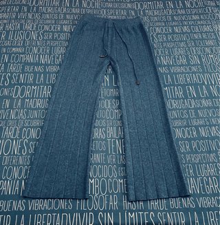 Pantalones Anchos Punto Acanalado Azul Talla Única
