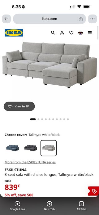 Sofá IKEA ESKILSTUNA 3 plazas chaise longue