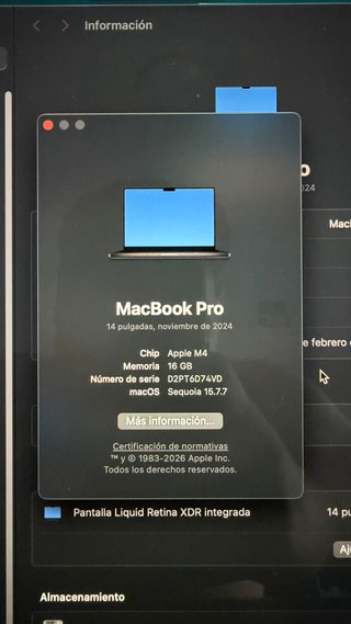MacBook Pro 14" M4 16 GB RAM 512 GB SSD Negro