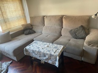 Sofá Cama Chaise Longue Beige/Gris