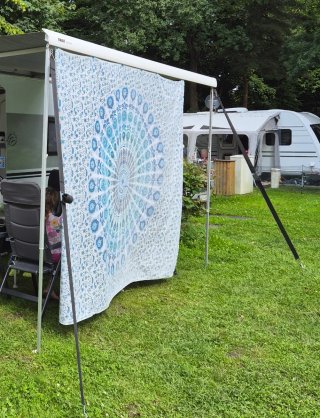 Soporte Toldo Omnistor Tela Plástico Azul impreso
