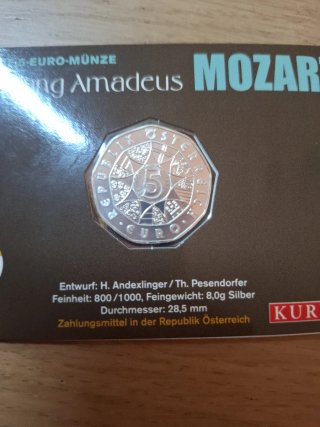 Moneda 5 Euro Plata Austria 2006 Mozart