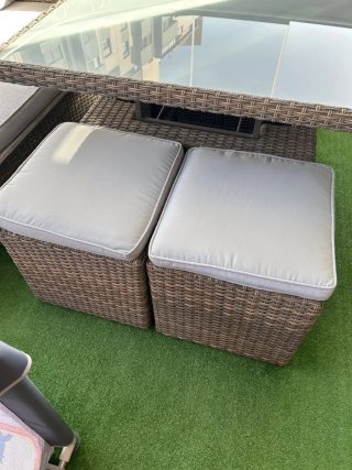 Conjunto jardin Ratán Mesa, taburetes y Sofás