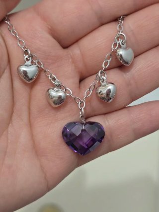 Collar Plata 925 Corazón Morado