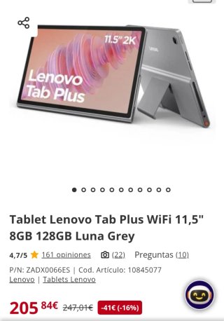 Tablet Lenovo Tab Plus WiFi 11,5 Gris