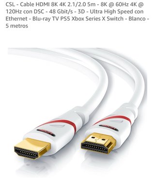 Cable HDMI CSL 8K 4K 2.1 5m Blanco
