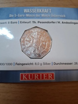 Moneda 5 Euro Austria 2003 Plata Energía Hidraúlic