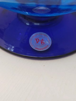 Portacaramelle in vetro blu con decori argento