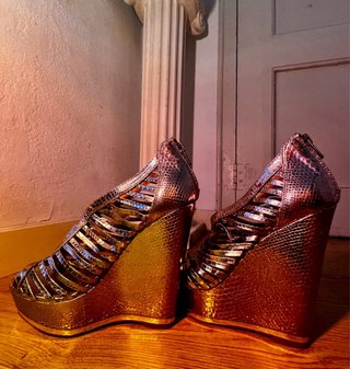 Zapatos de cuña (plataforma) plateados con cierre