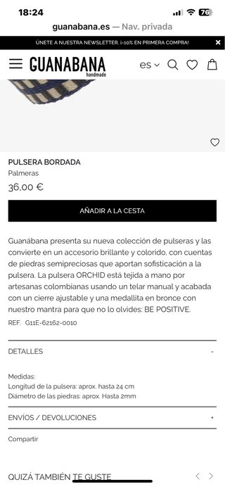 Pulsera bordada Guanabana palmeras