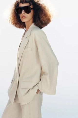 Blazer Zara M lino Beige Con Etiqueta+medida
