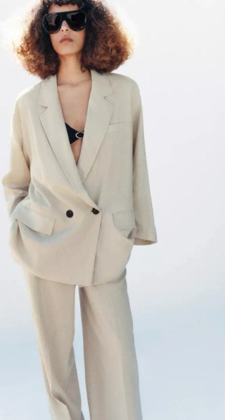 Blazer Zara M lino Beige Con Etiqueta+medida