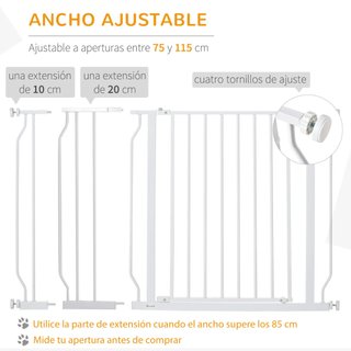 Barrera Perros 75-115cm Doble Bloqueo Blanca