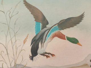 Cuadro al óleo de patos volando