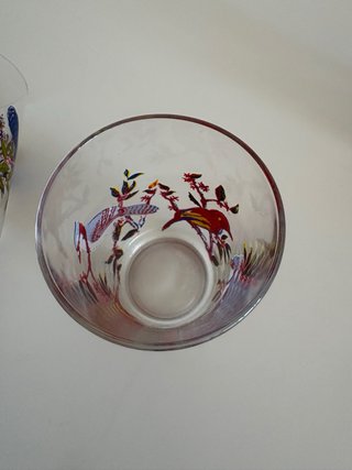 4 Vasos Cristal Pajaritos Multicolor