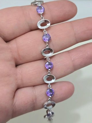 Pulsera Plata 925 Ley Circonitas Moradas