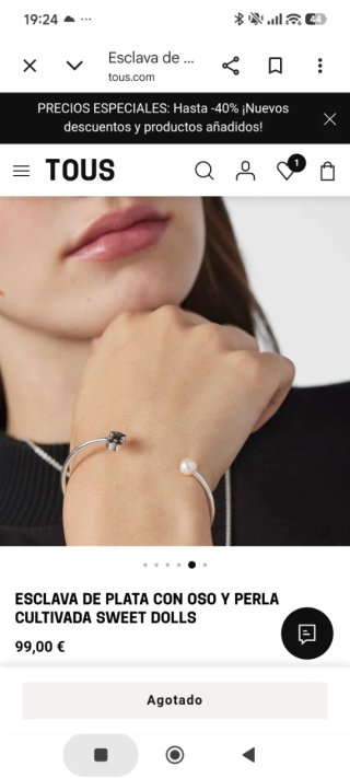 Anillo y esclava "Tous" en plata y perla