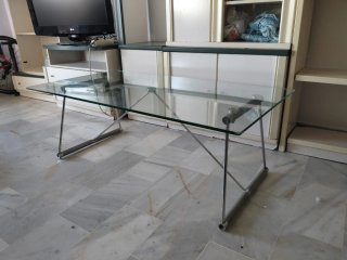 Mesa de centro cristal y metal 120x65