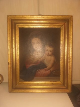 Cuadro al óleo Virgen y Niño con marco
