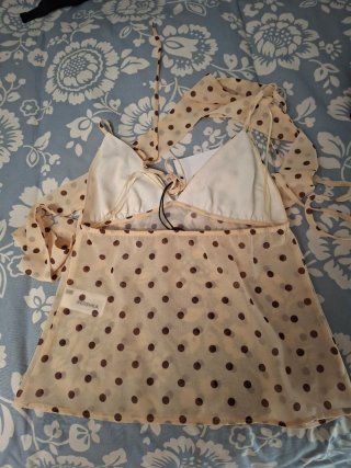 Camiseta beige lunares marrones talla XS