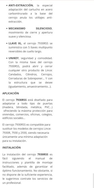 Cerrojo Lince 7930RSS Blanco + 5 Llaves
