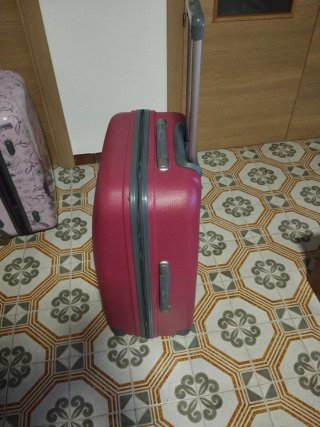 Maleta de viaje rosa y gris