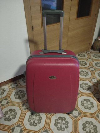 Maleta de viaje rosa y gris