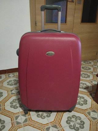Maleta de viaje rosa y gris