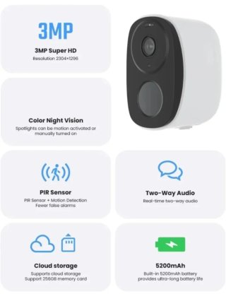 Cámara Seguridad Solar WiFi 2K Exterior