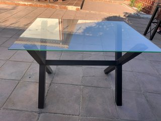 Mesa comedor forja y cristal diseño X