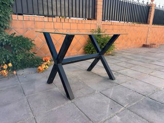 Mesa comedor forja y cristal diseño X