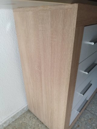 Cómoda 4 cajones madera y blanco