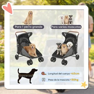 Carrito Perros Plegable 30kg 4 Ruedas Suspensión