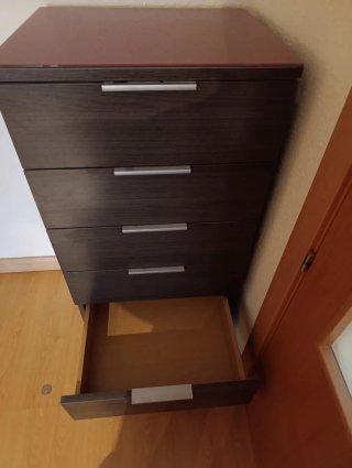 Cómoda 6 cajones madera y cristal