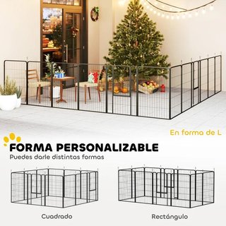 Parque Perros 12 Paneles 100cm con Puertas Negro