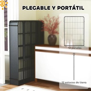 Parque Perros 12 Paneles 100cm con Puertas Negro