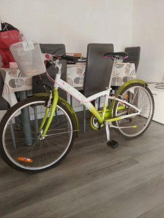 Bicicleta infantil verde y blanca