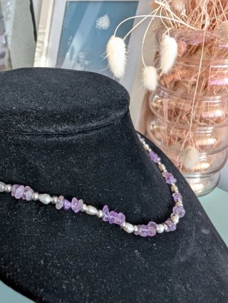 Collar Amatista y Perlas