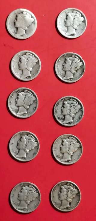 Lote 10 Monedas  Dime Plata USA