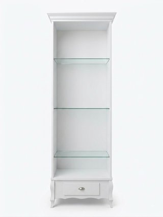 Estantería blanca con cajón y cristal