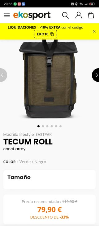 Mochila Eastpak Tecum Roll 20L Negra/Verde