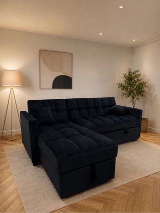 Sofá Cama Chaise Longue Negro Terciopelo