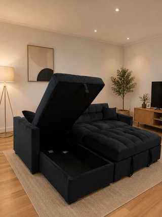Sofá Cama Chaise Longue Negro Terciopelo