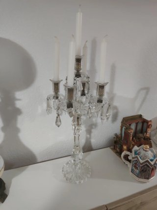 Candelabro de cristal y metal para restaurar