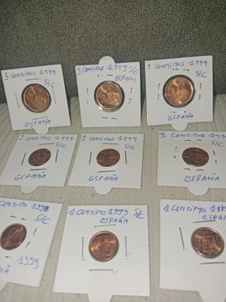 Lote 9 Monedas 1, 2 y 5 Céntimos España 1999 S/C