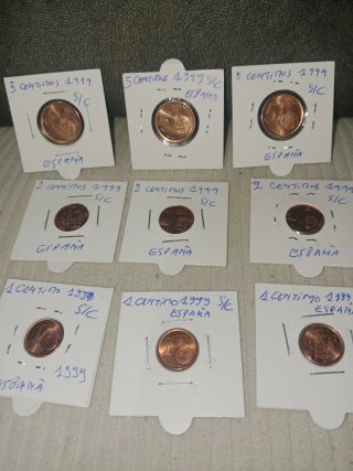 Lote 9 Monedas 1, 2 y 5 Céntimos España 1999 S/C